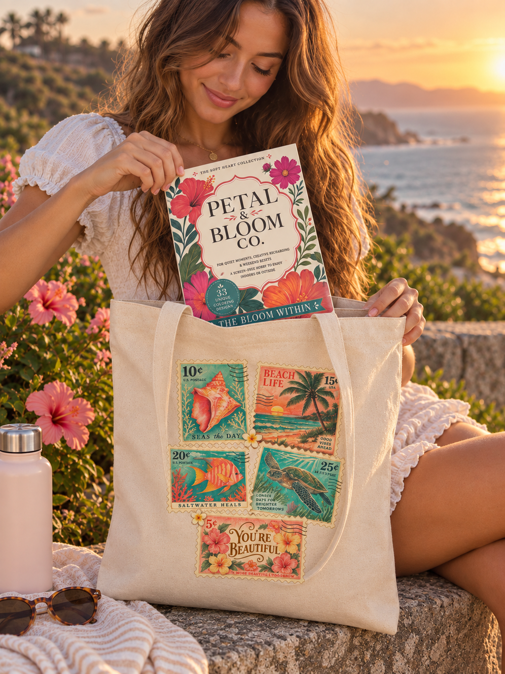 Vintage Tropical Stamp Tote