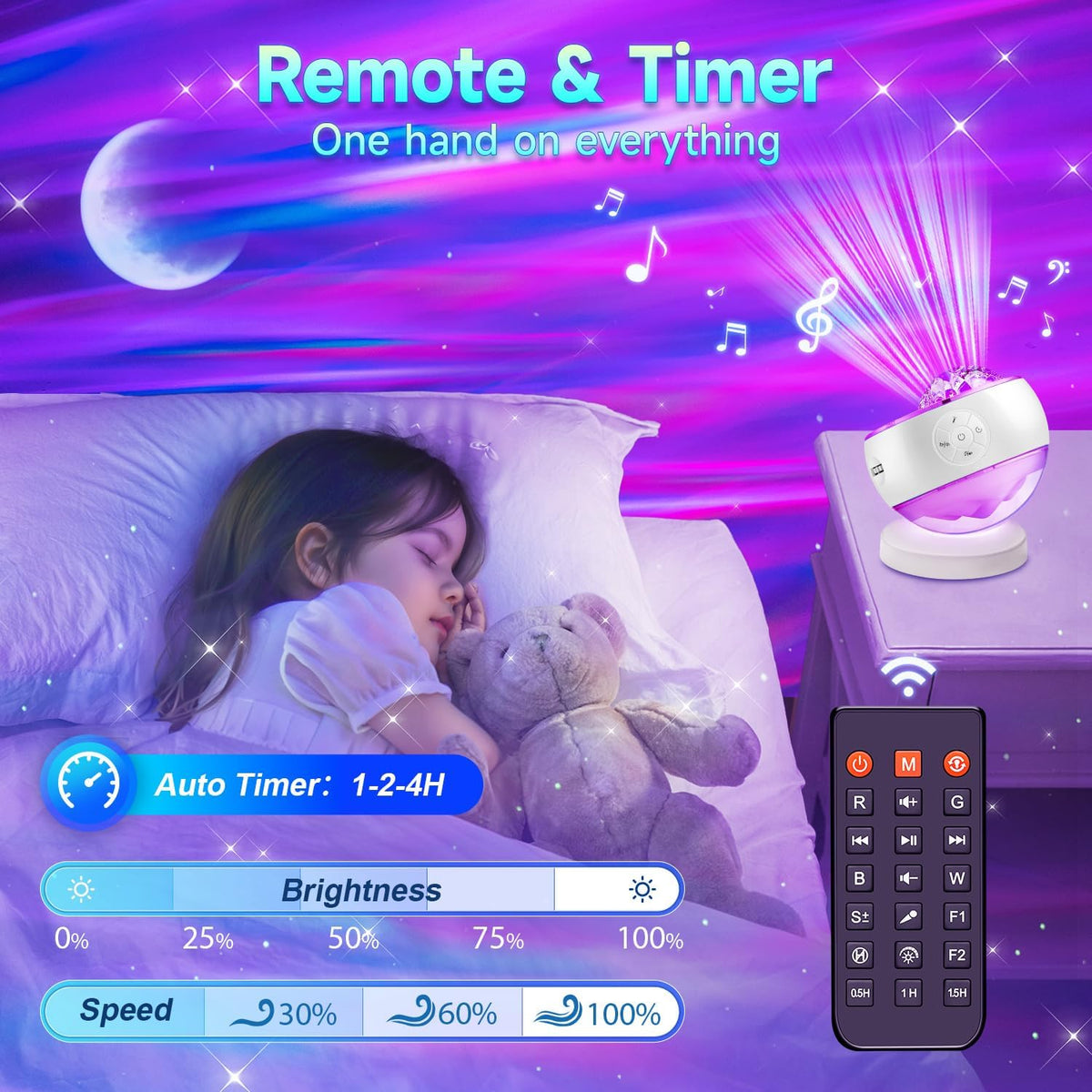 LED Aurora Sensory Light Galaxy Projector Sound Machine Bluetooth Speaker