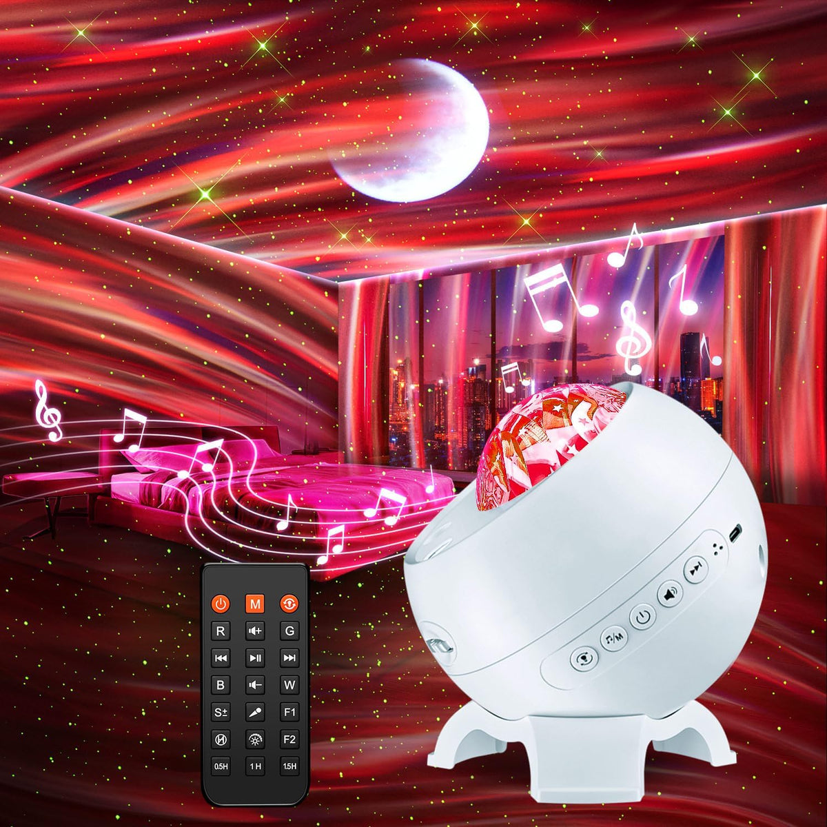 LED Aurora Sensory Light Galaxy Projector Sound Machine Bluetooth Speaker