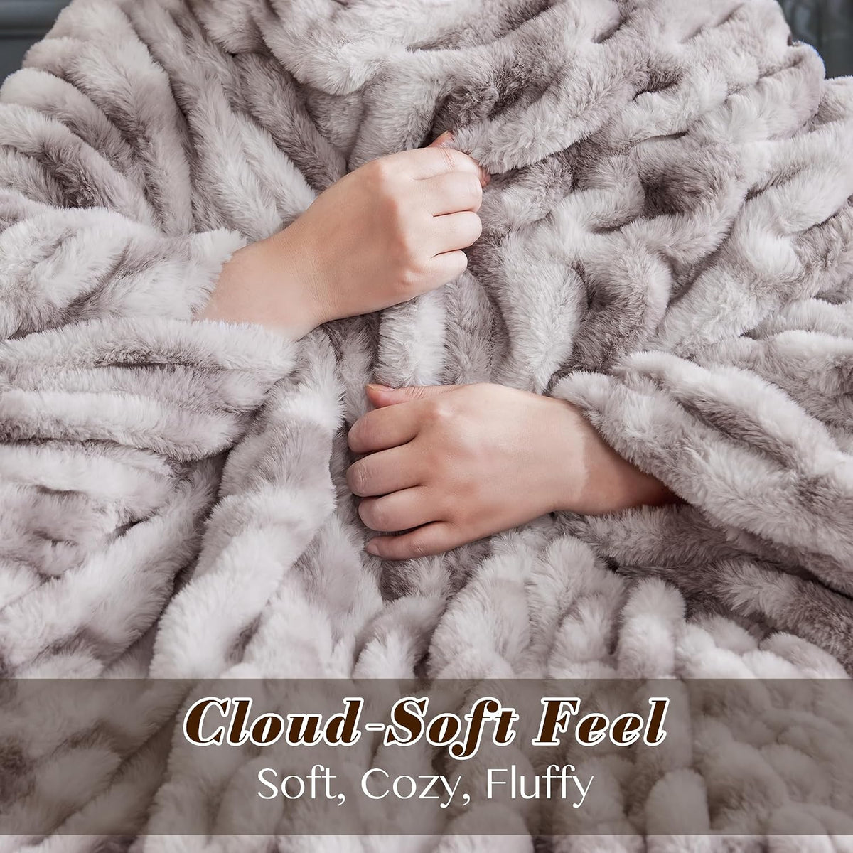 700GSM Faux Fur Throw Blanket, Ruched Soft Fuzzy Blankets,Warm Cozy
